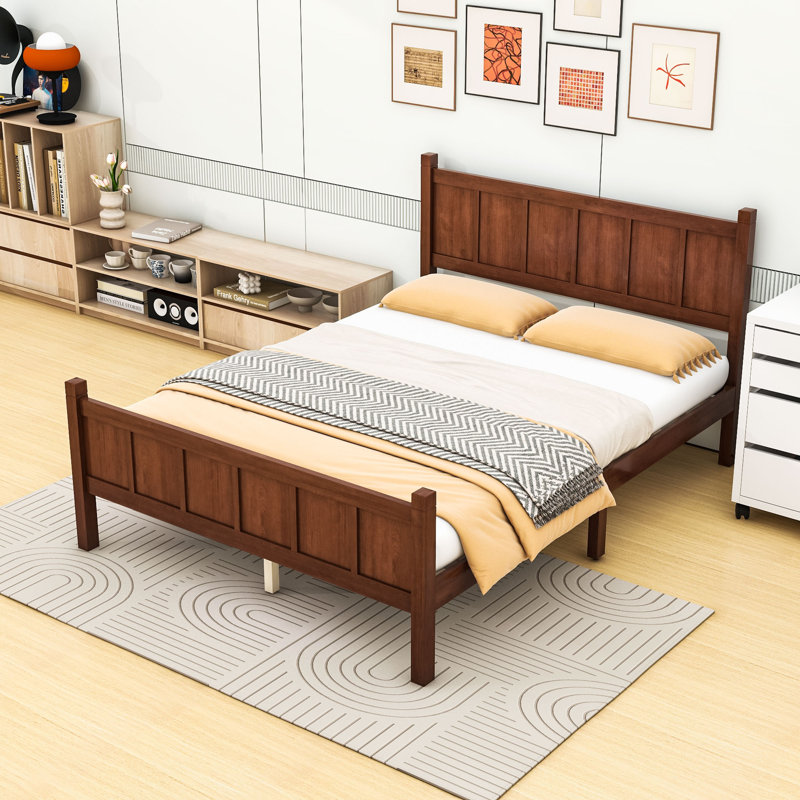 Lit plateforme avec tête de lit, Lit double, Noyer foncé