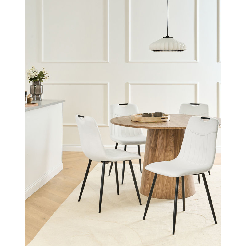Set of 4 Dining Chairs ARGYLE Velvet, White