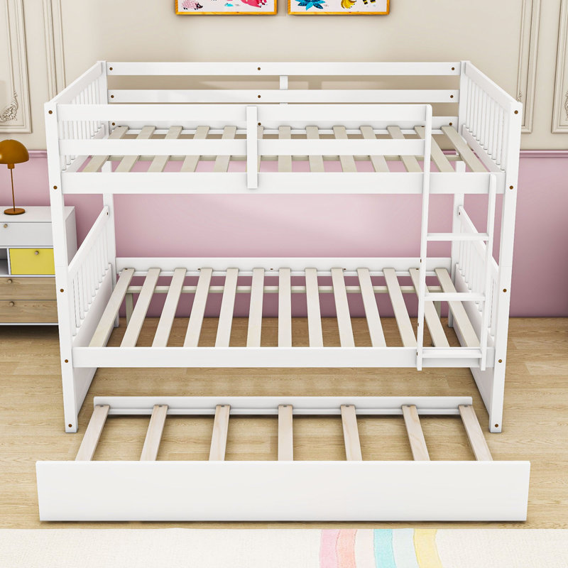 Katasia Rustic Full Over Full Wood Bunk Bed With Twin Trundle, White