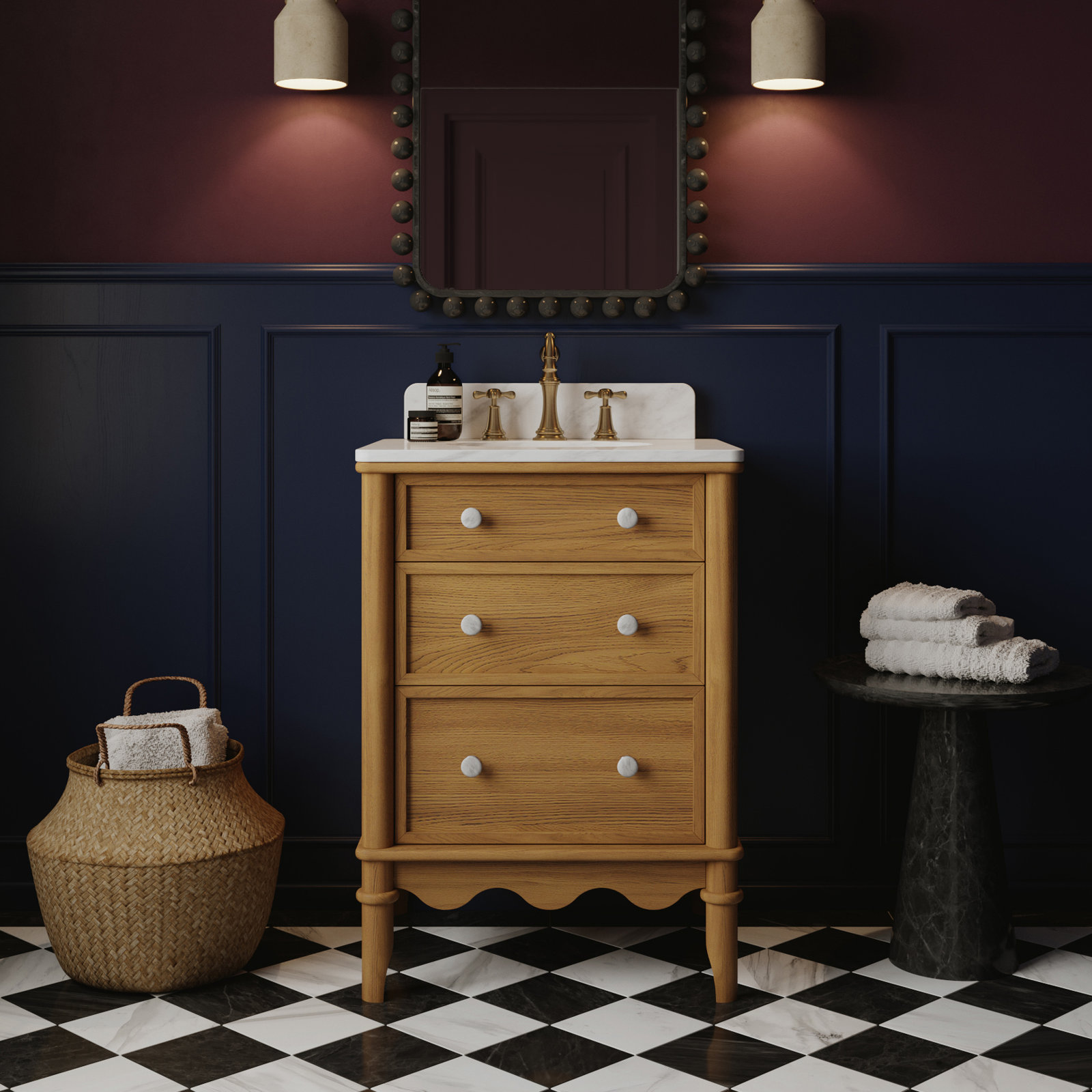 Juliette Bathroom Vanity, Enhanced Natural Oak, 34" H x 24" W x 20" D