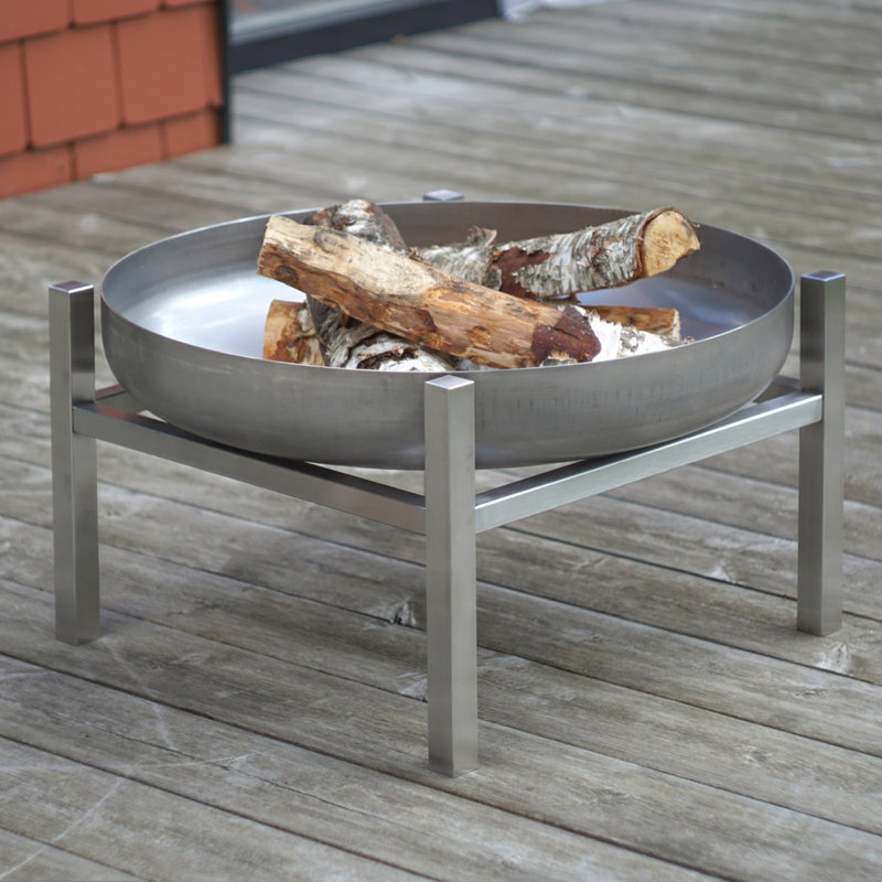 Round Stainless Steel Fire Pit, Silver