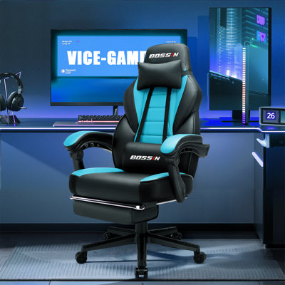 BOSSIN Gaming Chairs with Footrest, Ergonomic Computer Game Chairs with Lumbar Support