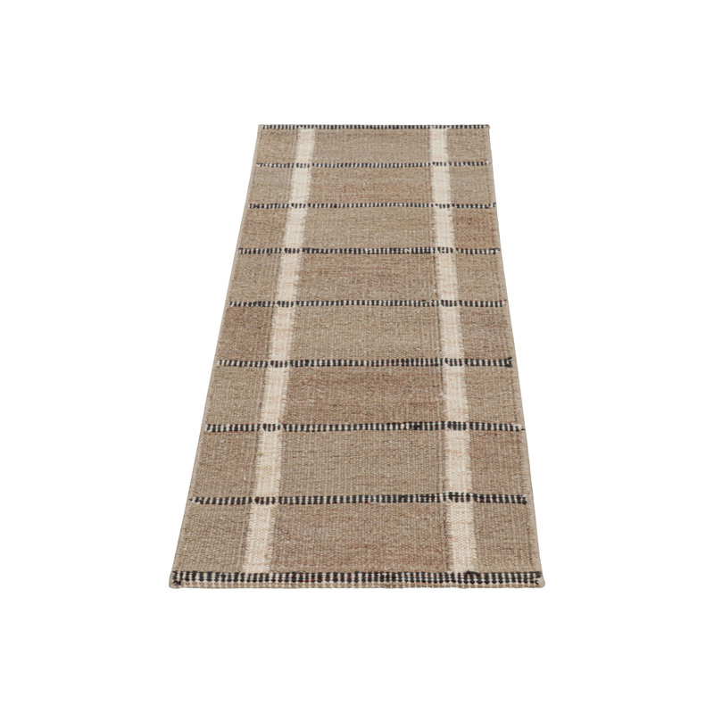 Rug & Kilim’S Scandinavian Style Runner Rug In Brown With Black & White Stripes