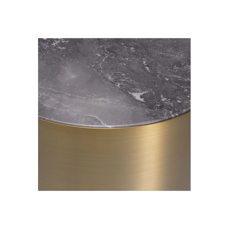 Round Brass and Gray Marble End Table