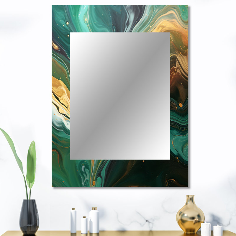 Abstract green and gold Marble river IV - Marble Mirror, Modern Unique Wall Mirror, Printed Metal Art, 40" x 30"