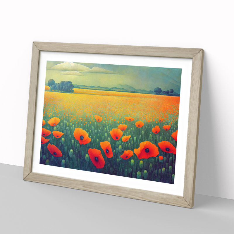 Grand Poppy Field Flowers - Single Picture Frame Print, 46cm H x 64cm W x 2cm D, Oak Framed