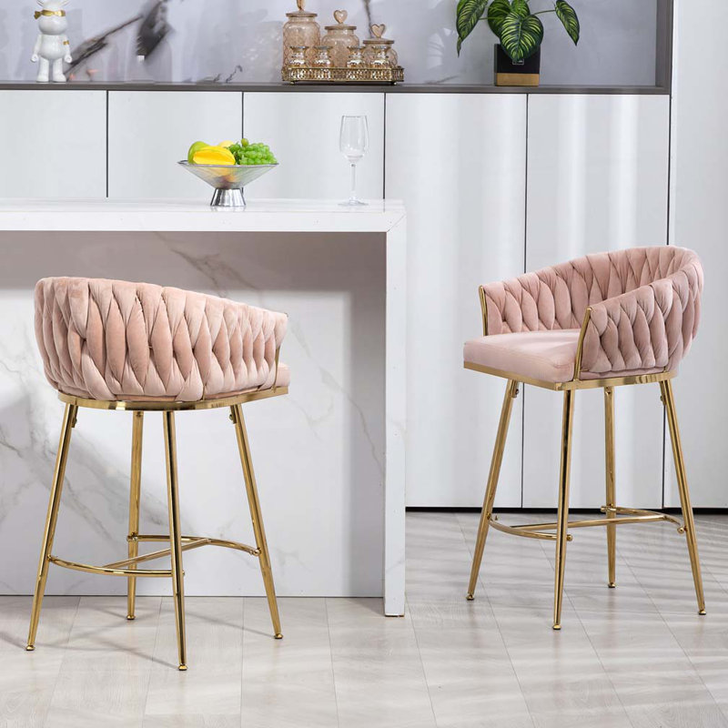 Tabourets de bar rembourrés en velours, Rose
