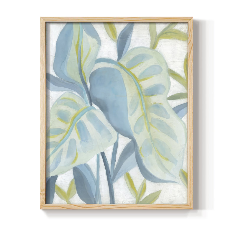 «Aqua Tropical Leaves I», reproduction encadrée - bois massif, H 30 po x l 24 po, Naturel