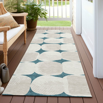 Tapis intérieur / extérieur en polyester tissé à la machine à motif abstrait mâle sarcelle mâle