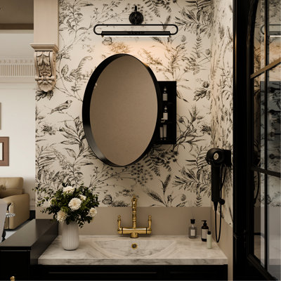 Armoire à pharmacie noire avec miroir mural et cadre en métal noir avec rangement et tablettes réglables, pièce de décoration de salle de bain tendance 23,6 po