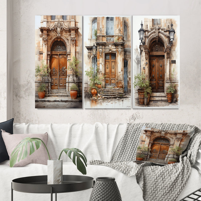 Porte de la vieille ville de France - ensemble de 3 pièces, Toile tendue, H 20 po x l 36 po