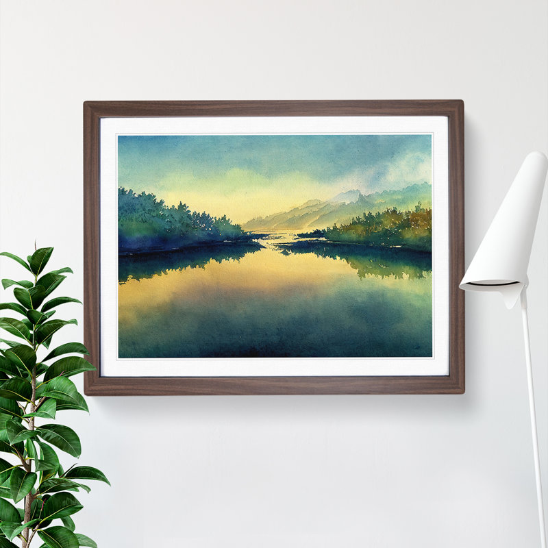 Serene River - Framed Print, 25cm H x 34cm W x 2cm D, Walnut