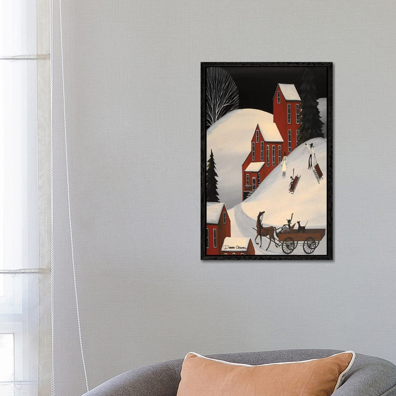 Sledding The Day Away by Debbie Criswell - Painting on Canvas, 66.04 cm H x 45.72 cm W, Black Framed