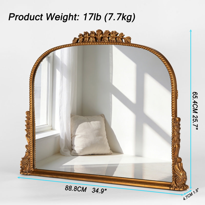 Arch Wall Mirror Antique Gold Accent Mirrors 90x65cm, Antique Gold