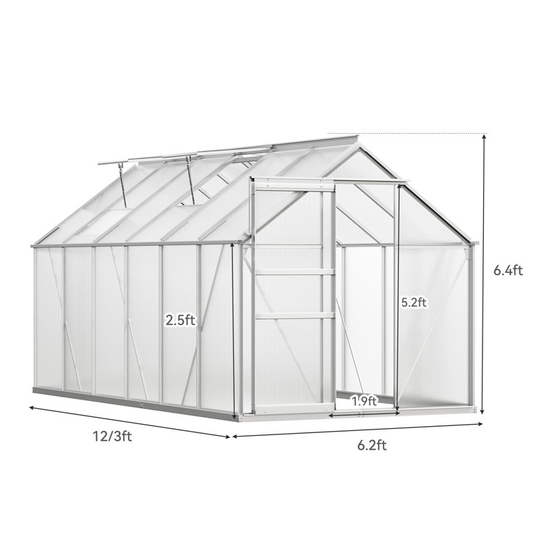 Serre en polycarbonate 6 pi x 12 pi avec cadre en aluminium