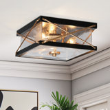 Deanna 3-Light 11" Modern Lantern Glass Flush Mount with Metal Frame