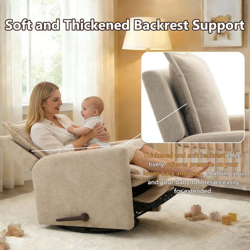  Manual Recliner Chair Swivel Rocker Glider Recliner, Nursery Glider Recliner, Velvet Nursery Recliner Chair For Living Room-Beige