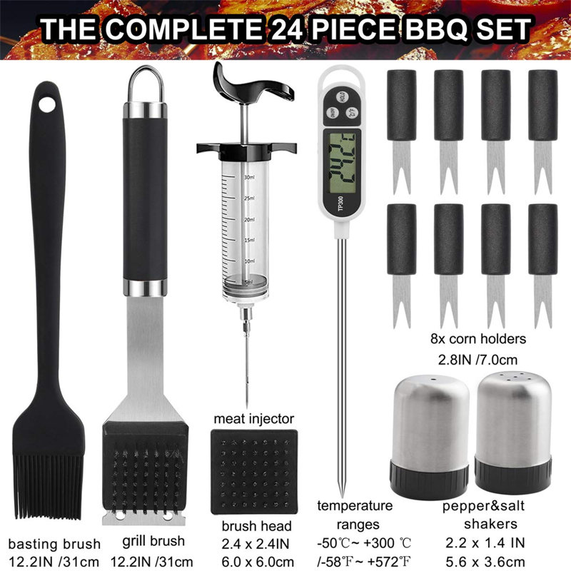 Ensemble 24 pièces d'outils de barbecue, Noir