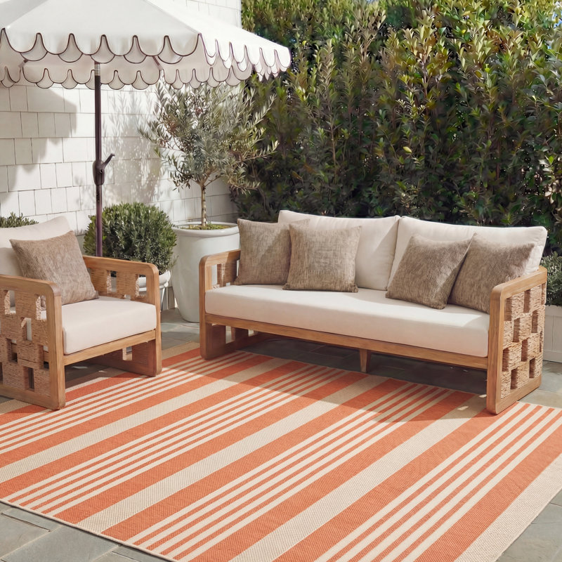 Arneshia Striped Terracotta/ Beige Indoor / Outdoor Area Indoor/Outdoor Area Rug, Rectangle 8' x 11'