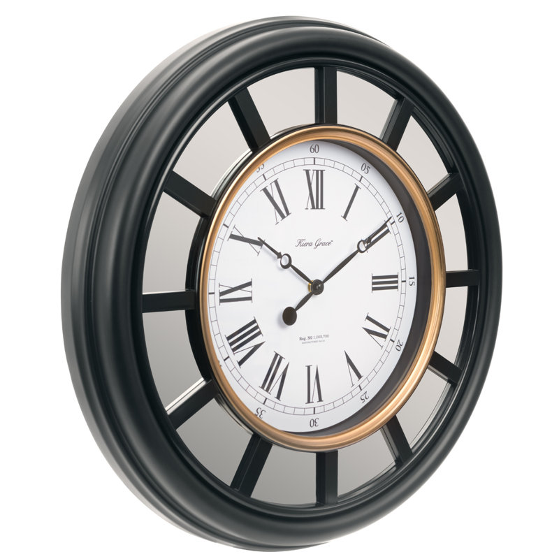 Oversized Black and Copper Wall Clock with Mirror Accent