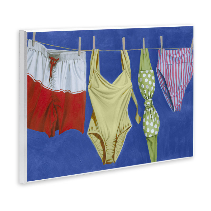 Ensemble de maillots de bain sur corde à linge, art par Grace Popp, H 13 po x l 19 po