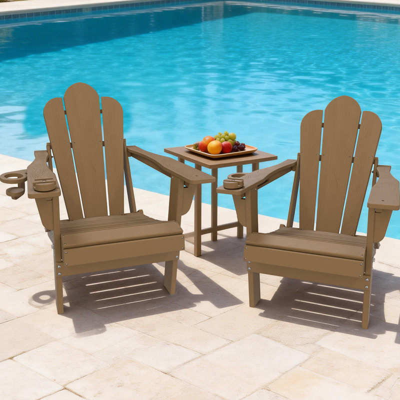 Outdoor Reclining&folding Oversize Adirondack Chair With Cell Phone Stand, Brown, 2