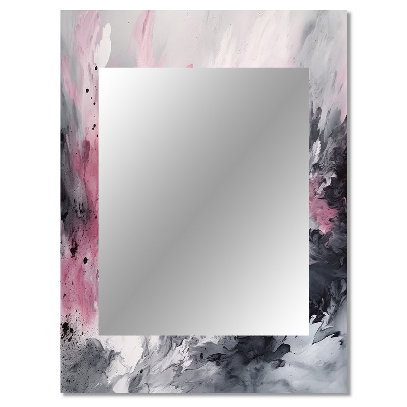 Evolving In Pink Grey Liquid Ink I - Geometric Large Wall Mirror, Pink Decorative Mirror, Printed Metal Art, 40" x 30"