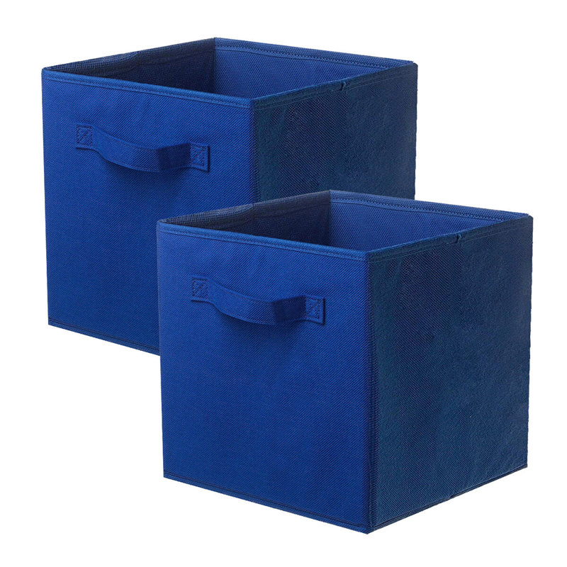 Ensemble de 2 bacs de rangement en tissu pliables, Bleu marine