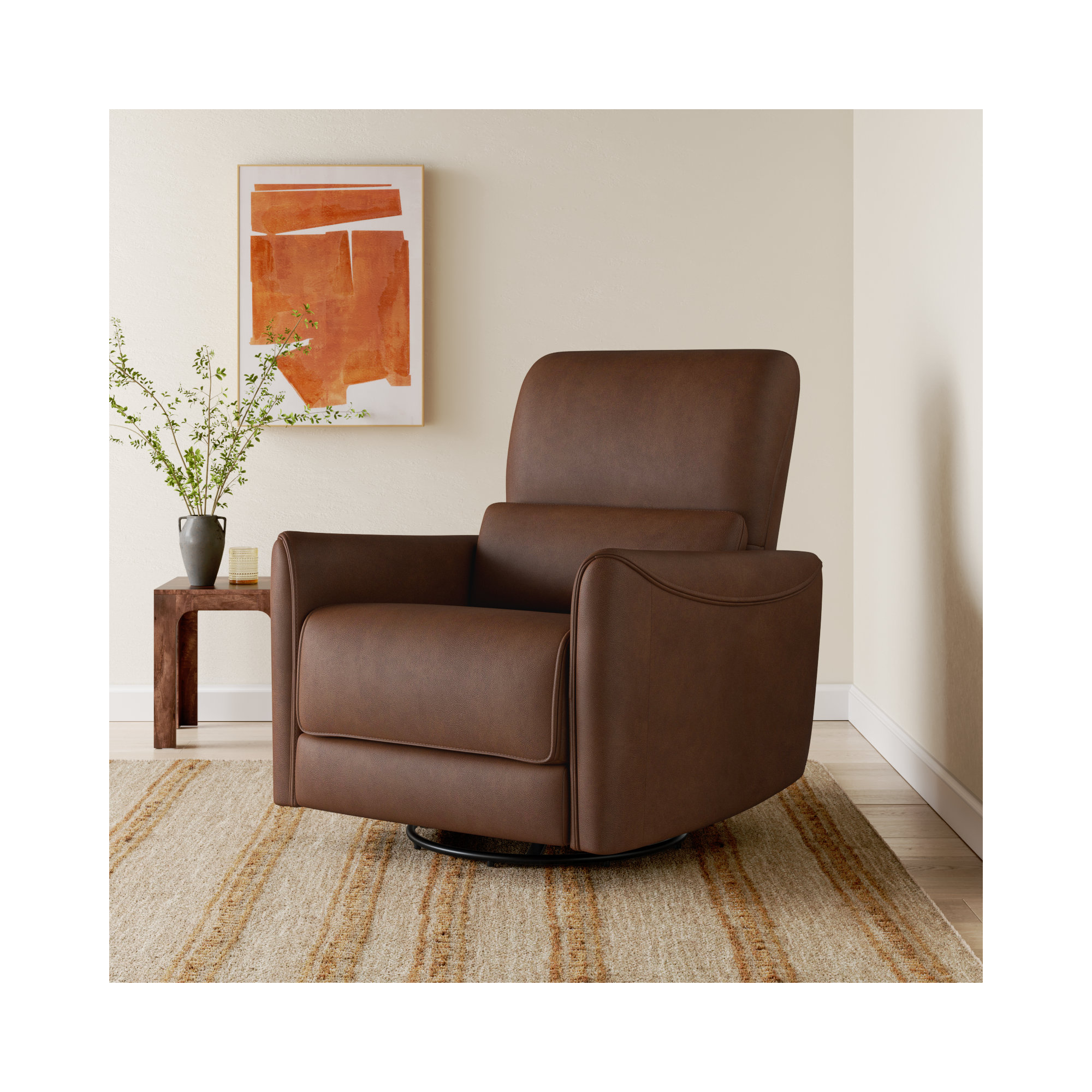 Santo Genuine Leather Swivel Power Recliner, Impression Cognac Top Grain Leather