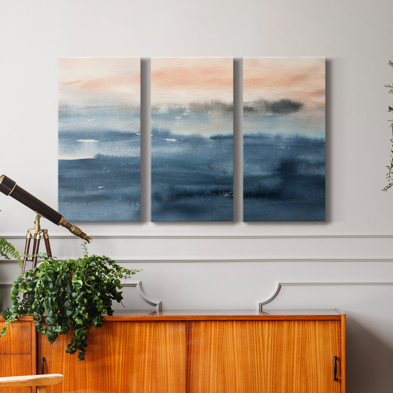 Lake Sunrise - peinture sur toile tendue 3 pièces, H 48 po x l 96 po x P 1 po