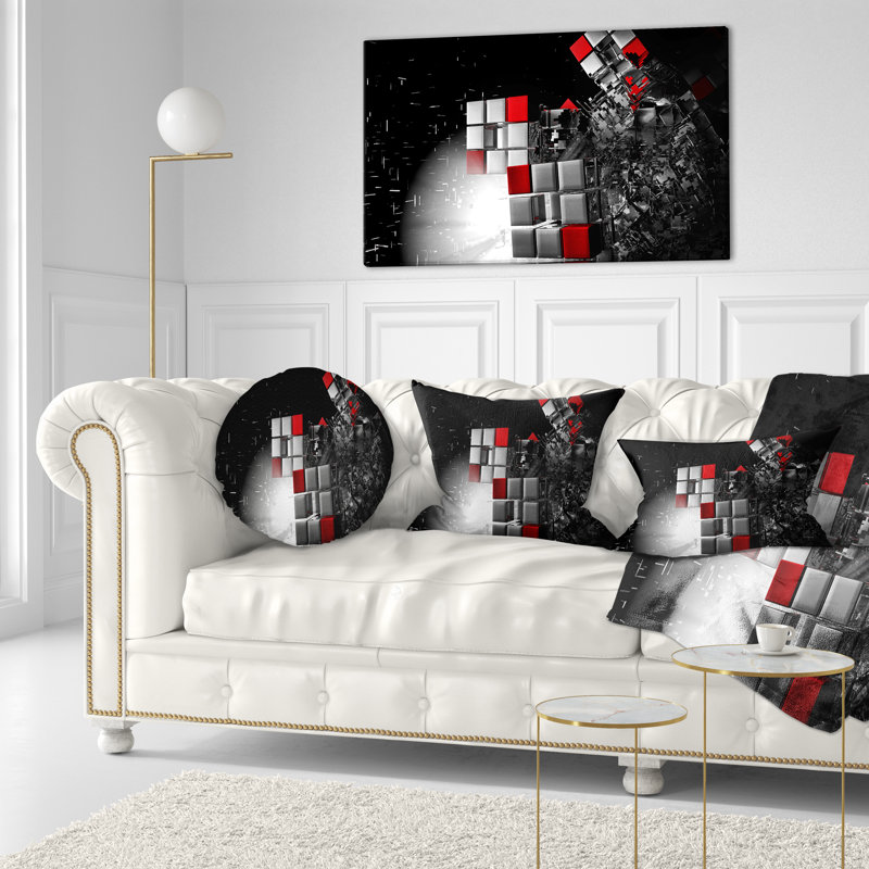 Coussin Fractal 3D Red White Cubes - Abstract