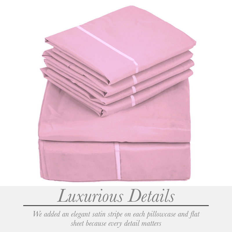 2200 Series Ultra Soft Double Brushed Microfiber 6 Pc Sheet Set, Extra Deep Pockets, Pink