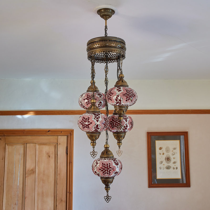 Karlie 5 - Light Bronze Cluster Pendant, Red/Orange