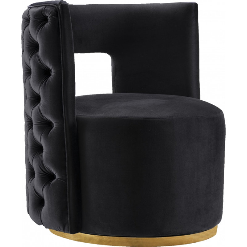 Demetric Velvet Swivel Accent Chair, Black Velvet