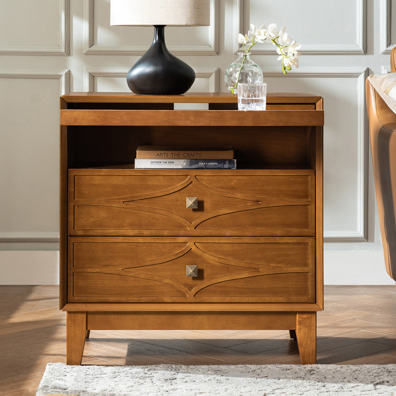  Arturo Modern Walnut 3-Drawer 28 In. W Solid End Table with Type-C and USB Ports