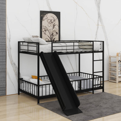 Twin Over Twin Size Metal Bunk Bed With Slide