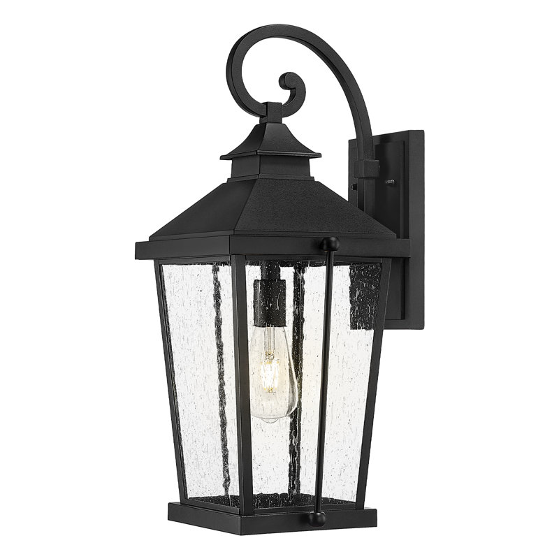 Large Outdoor Wall Light Die-Cast Aluminum In Black Finish Seeded Glass, 22.2" H x 11" W x 11.3" D