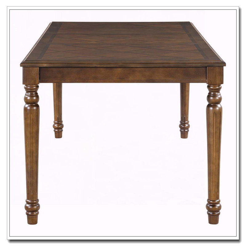 Table de salle à manger rectangulaire traditionnelle avec plateau en bois et pieds tournés, Noyer