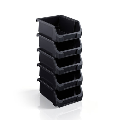 Petit bac de rangement pour garage empilable ouvert à l'avant Sorbus - ensemble de 5 boîtes de rangement robustes en plastique pour outils, quincaillerie et tablettes
