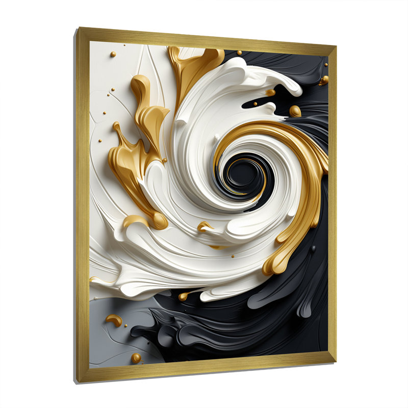 Liquide or noir et blanc texturé spirale magique - spirales abstraites, art mural, H 32 po x l 16 po x P 1 po