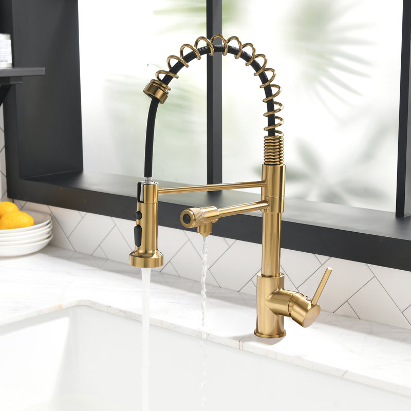 FLG Pull Down Kitchen Faucet, Brushed Gold