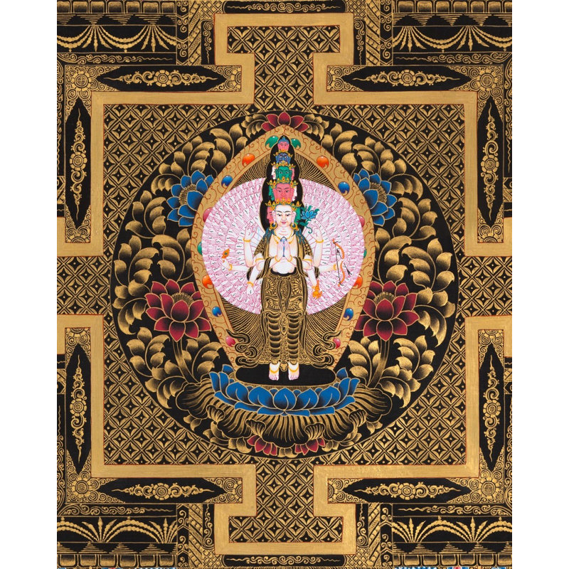 Chengrezig Golden Mandala (Brocadeless Thangka)