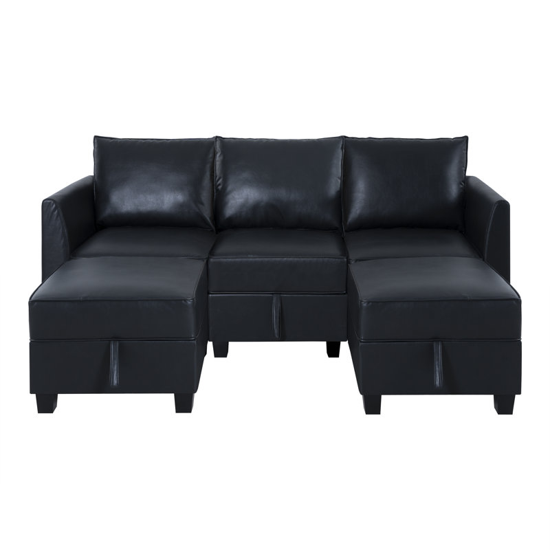 Canapé modulaire Rudolphe, Similicuir noir