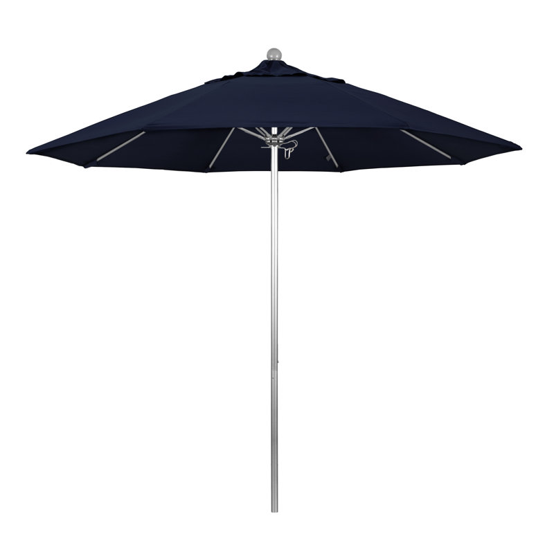 Parasol de marché 9 pi Maria, Toile Sunbrella® bleu pacifique, Argent argent