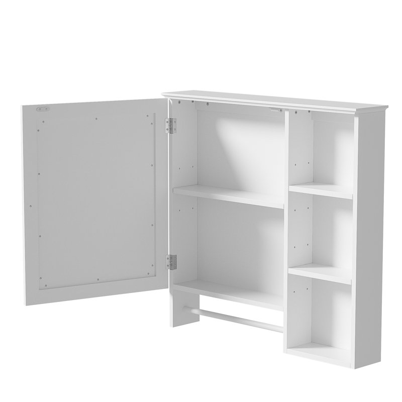 Armoire de salle de bain murale blanche, grande porte miroir, 5 tablettes réglables et plus, armoire de rangement avec 3 niveaux ouverts, design moderne