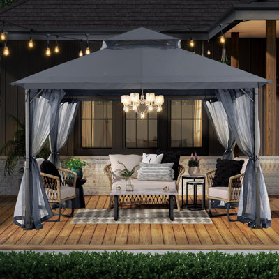 13 pi. L 11 pi. D Pavillon de jardin en acier au toit souple