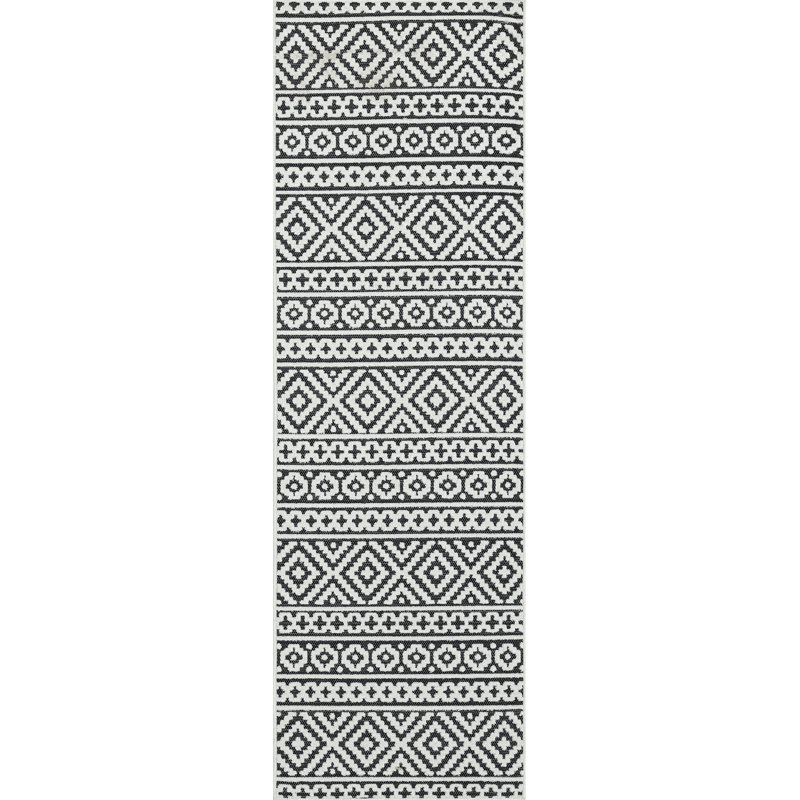 Tapis noir / blanc Southwestern, Tapis de couloir 2 pi 2 po x 7 pi 3 po
