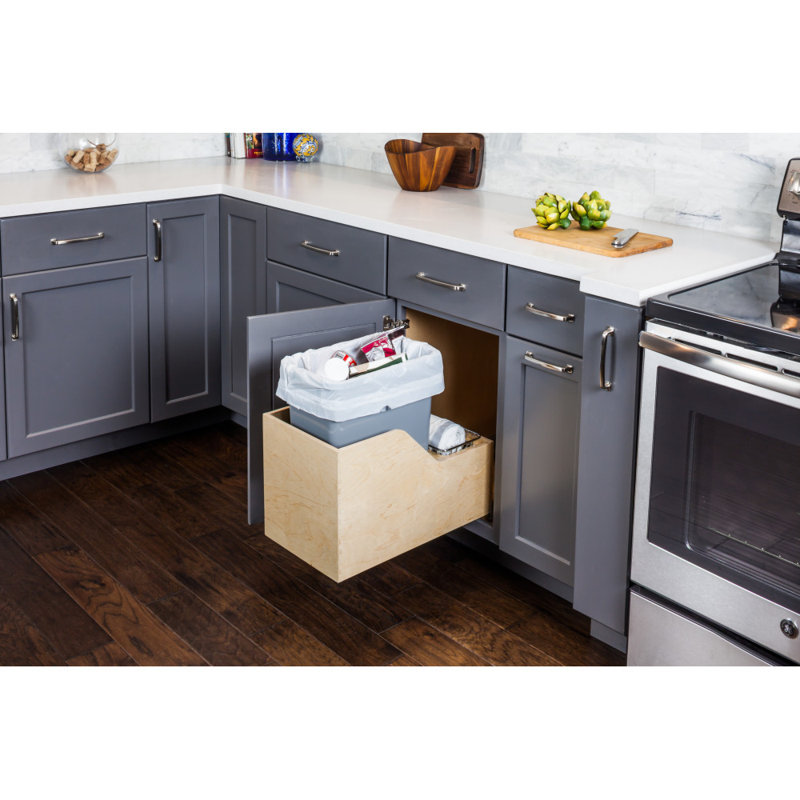 Preassembled 50 Quart Single Pullout Waste Container System, 8.75, 19.5" H x 12" W x 21.375" D, Gray