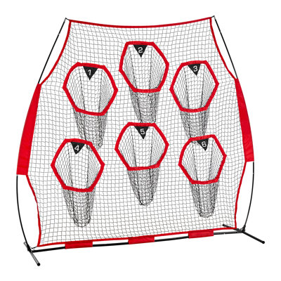8 x 8 ft Football Trainer Throwing Net, Training Throwing Target Practice Net with 6 Target Pockets, Knotless Net Includes Straps and Portable Carry Case, Improve QB Throwing Accuracy, Red