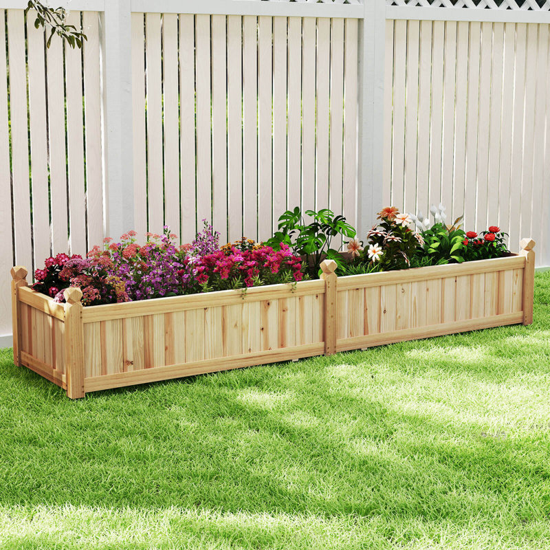 Wooden Raised Garden Bed Outdoor Rectangular Planter Box Whth Drainage Holes, Natural
